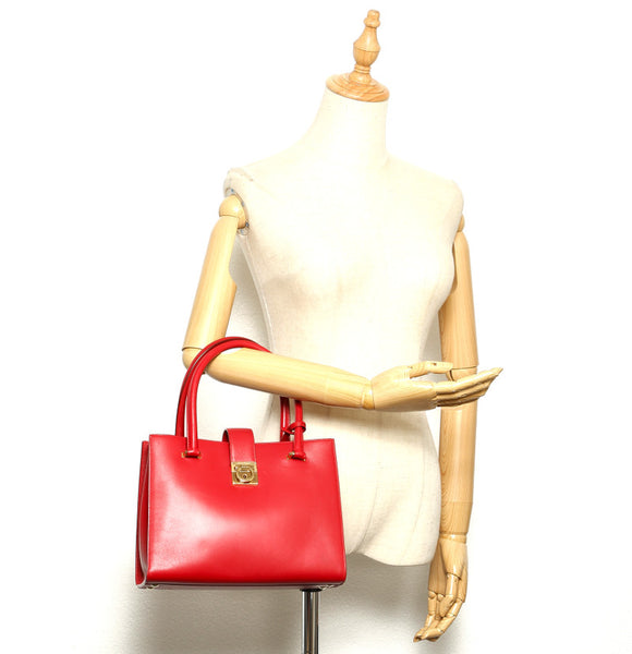 サルヴァトーレフェラガモ ガンチーニ AU-21 / D658 レッド レザー ハンドバッグ レディース Salvatore Ferragamo 中古