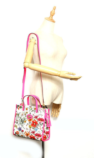 グッチ フローラ ネオン 550141 ピンク マルチ キャンバス レザー ハンドバッグ ショルダーバッグ 2WAY レディース GUCCI 中古
