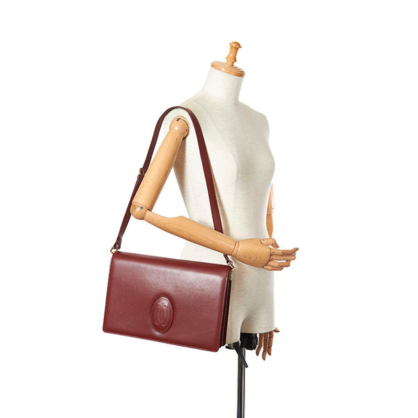 カルティエ マスト ボルドー レザー ショルダーバッグ レディース CARTIER 【中古】