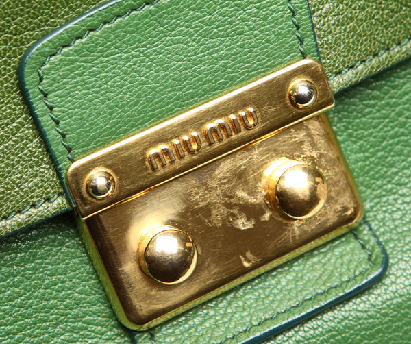 ミュウミュウ グリーン レザー ハンドバッグ レディース MIUMIU 中古