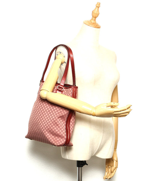 セリーヌ マカダム ピンク レザー ハンドバッグ レディース CELINE 中古