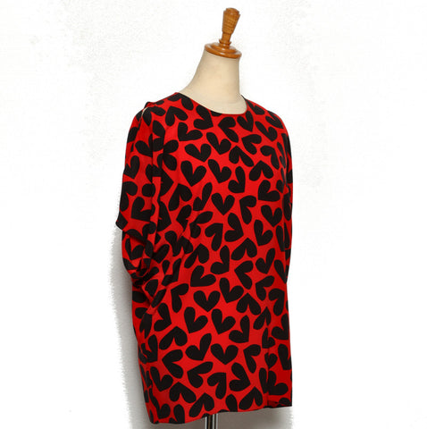 サンローラン トップス ハート柄 レッド 赤 シルク 半袖シャツ レディース SAINT LAURENT 中古