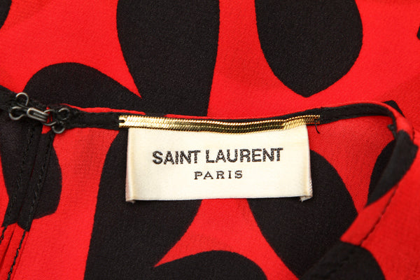 サンローラン トップス ハート柄 レッド 赤 シルク 半袖シャツ レディース SAINT LAURENT 中古