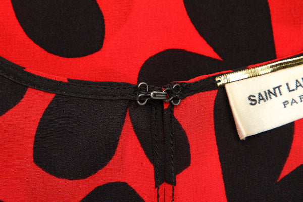 サンローラン トップス ハート柄 レッド 赤 シルク 半袖シャツ レディース SAINT LAURENT 中古
