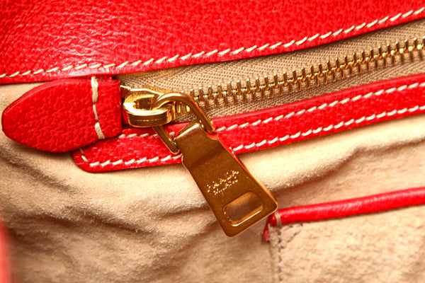 プラダ ベージュ レッド キャンバス レザー ハンドバッグ レディース PRADA 中古