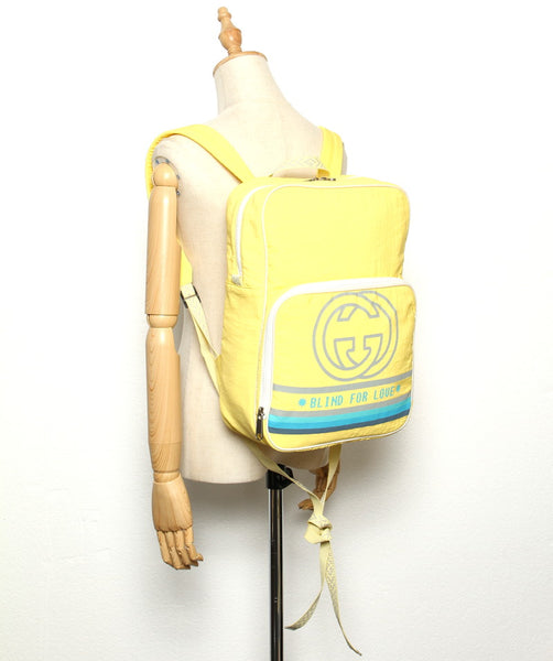 グッチ ブラインド フォー ラブ 536724 イエロー グレー ブルー ナイロン リュック バックパック ユニセックス GUCCI 中古