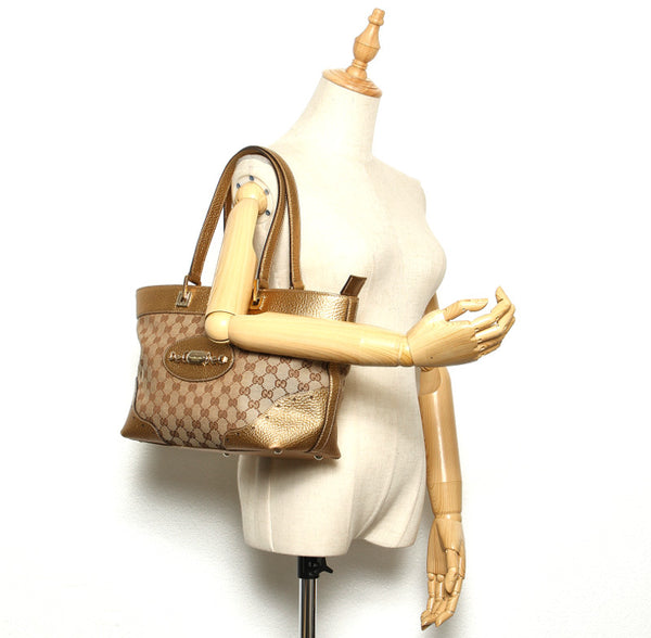 グッチ GGキャンバス 145993 ベージュ キャンバス レザー ショルダーバッグ レディース GUCCI 中古