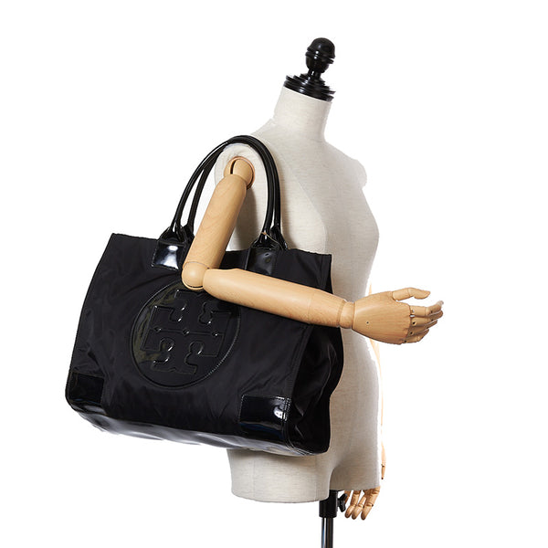 トリーバーチ ブラック ナイロン エナメル トートバッグ レディース Tory Burch 【中古】