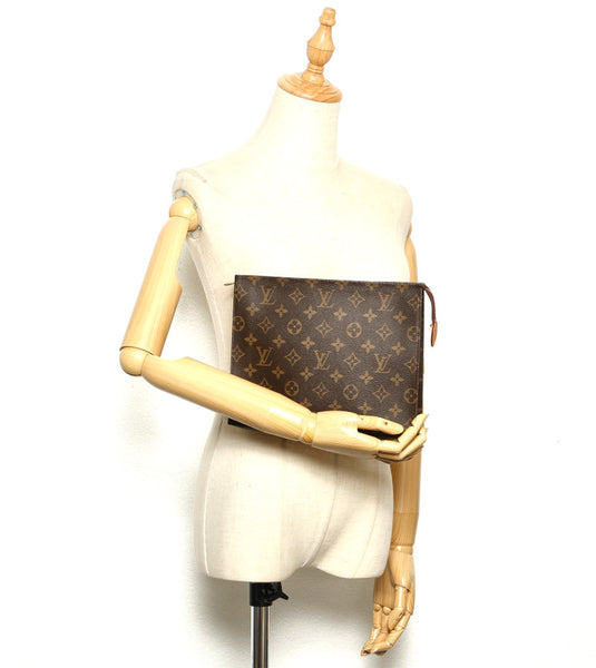 ルイ ヴィトン モノグラム ポッシュ トワレット26 M47542 ブラウン PVC レザー クラッチバッグ メンズ LOUIS VUITTON 中古
