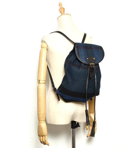 バーバリー ブルー キャンバス レザー リュック バックパック ユニセックス BURBERRY 中古