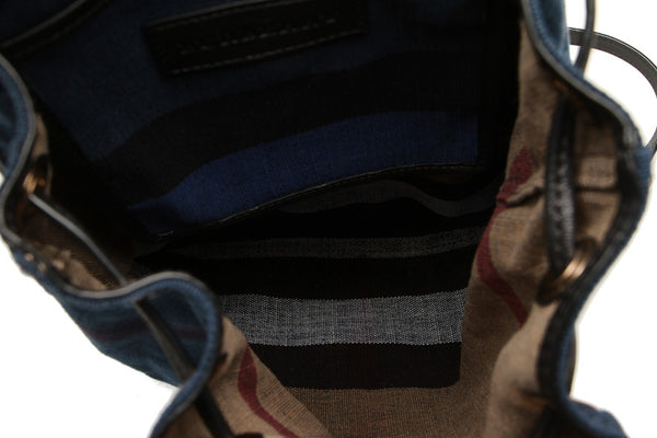 バーバリー ブルー キャンバス レザー リュック バックパック ユニセックス BURBERRY 中古