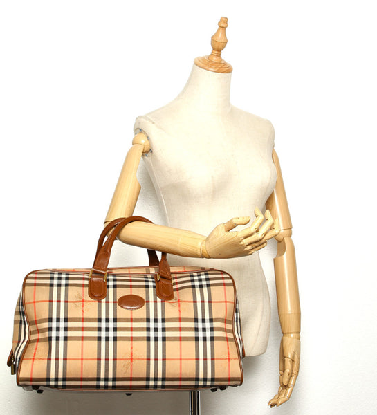 バーバリー ノバチェック ブラウン 茶 キャンバス レザー ボストンバッグ レディース BURBERRY 中古