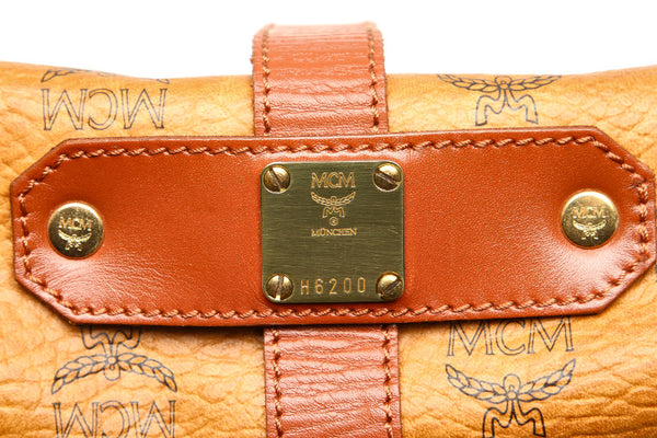 エム シー エム ロゴグラム ブラウン PVC レザー 斜め掛け ショルダーバッグ ユニセックス MCM 中古