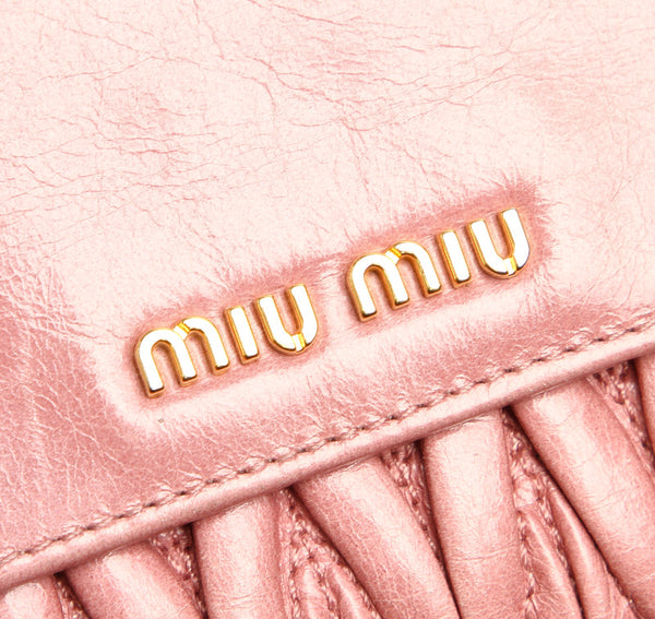 ミュウミュウ マテラッセ 5M1225 ピンク レザー 長財布 レディース MIUMIU 中古