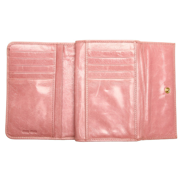 ミュウミュウ マテラッセ 5M1225 ピンク レザー 長財布 レディース MIUMIU 中古