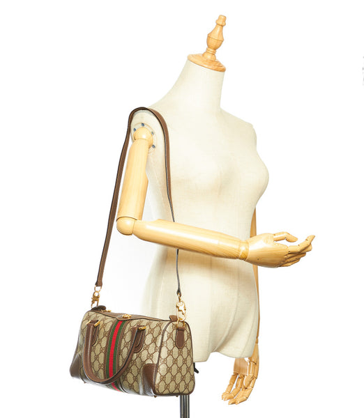 グッチ GGスプリーム シェリーライン 002.39.0269 ブラウン PVC レザー ハンドバッグ ショルダーバッグ 2WAY レディース GUCCI 中古