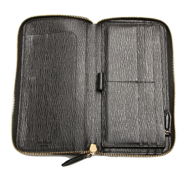 サルヴァトーレフェラガモ ガンチーニ ブラック レザー ラウンドファスナー 長財布 メンズ Salvatore Ferragamo 【中古】