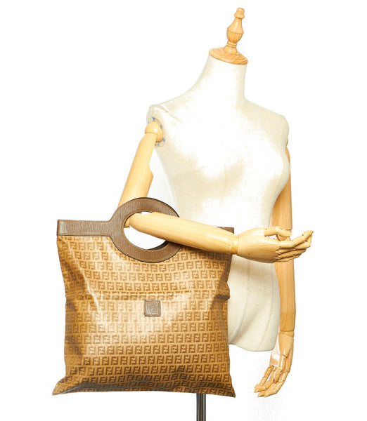 フェンディ ズッカ柄 ブラウン PVC レザー ハンドバッグ レディース FENDI 中古