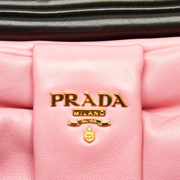 プラダ リボン BP0166 ブラック ピンク レザー 斜め掛け ショルダーバッグ レディース PRADA 中古