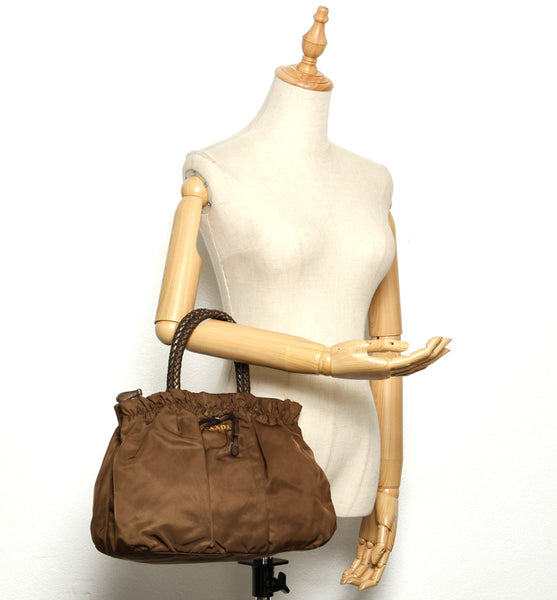 プラダ カーキ ナイロン レザー ハンドバッグ レディース PRADA 中古