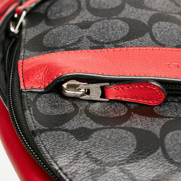 コーチ シグネチャー レッド グレー PVC レザー ワンショルダーバッグ メンズ COACH 【中古】