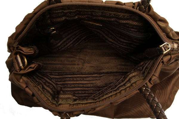 プラダ カーキ ナイロン レザー ハンドバッグ レディース PRADA 中古