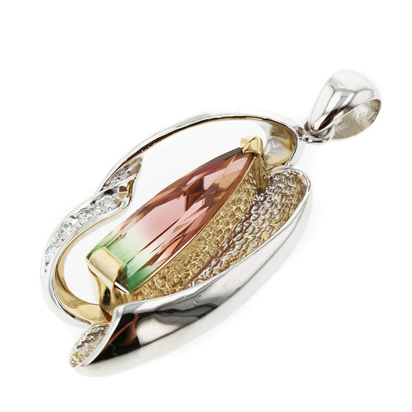 Pt900 プラチナ K18YG イエローゴールド バイカラートルマリン1.65ct ダイヤ0.04ct ペンダントトップ レディース 【中古】