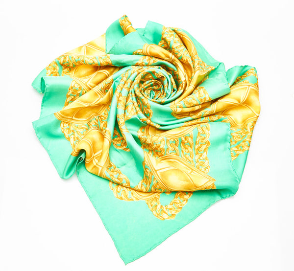 シャネル グリーン シルク スカーフ レディース CHANEL 中古