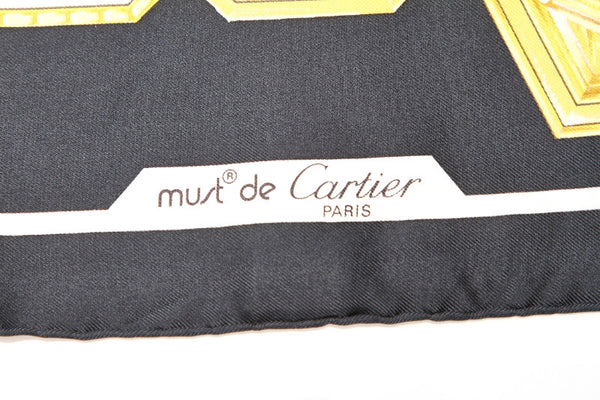 カルティエ ブラック アイボリー シルク スカーフ レディース CARTIER 中古