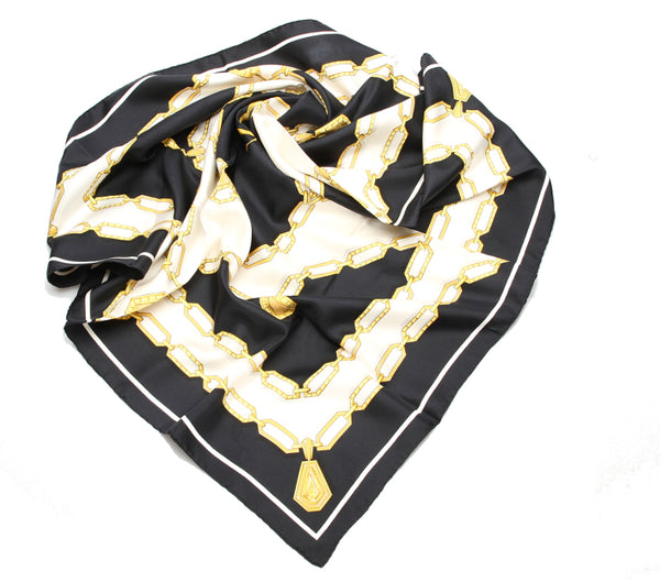 カルティエ ブラック アイボリー シルク スカーフ レディース CARTIER 中古