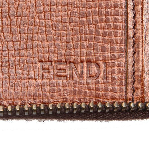 フェンディ ブラウン PVC レザー ラウンドファスナー 長財布 レディース FENDI 【中古】