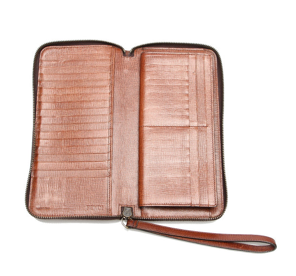 フェンディ ブラウン PVC レザー ラウンドファスナー 長財布 レディース FENDI 【中古】