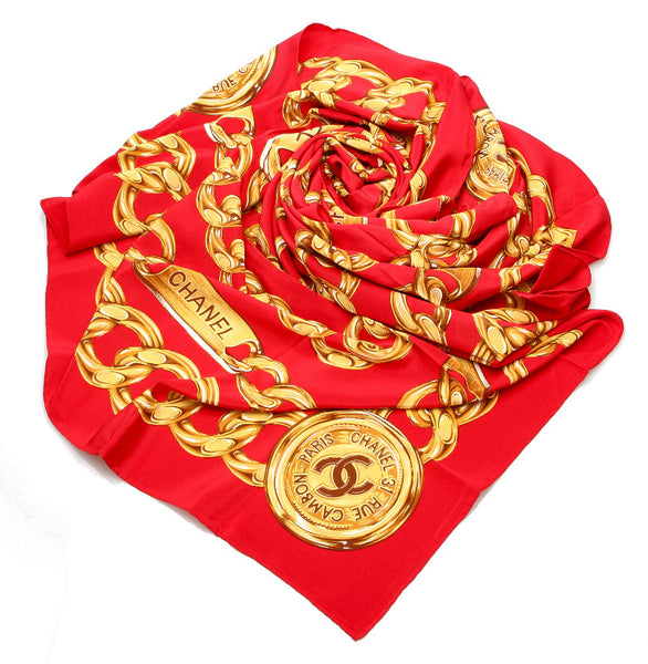 シャネル レッド スカーフ レディース CHANEL 中古