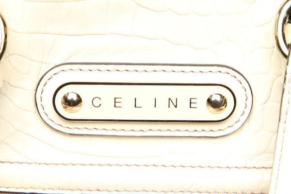 セリーヌ ベージュ ホワイト キャンバス レザー ショルダーバッグ レディース CELINE 中古