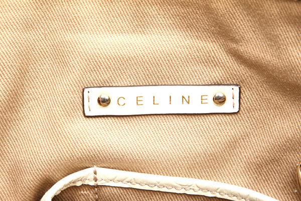 セリーヌ ベージュ ホワイト キャンバス レザー ショルダーバッグ レディース CELINE 中古