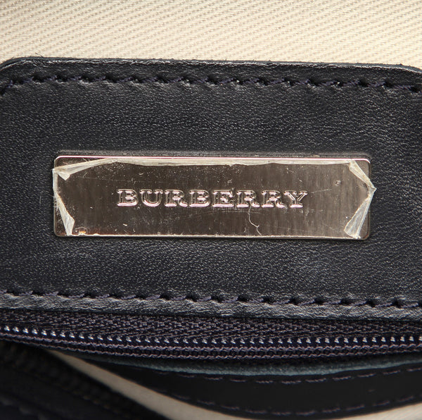 バーバリー ボーダー ホワイト ネイビー  キャンバス レザー ショルダーバッグ ユニセックス BURBERRY 中古