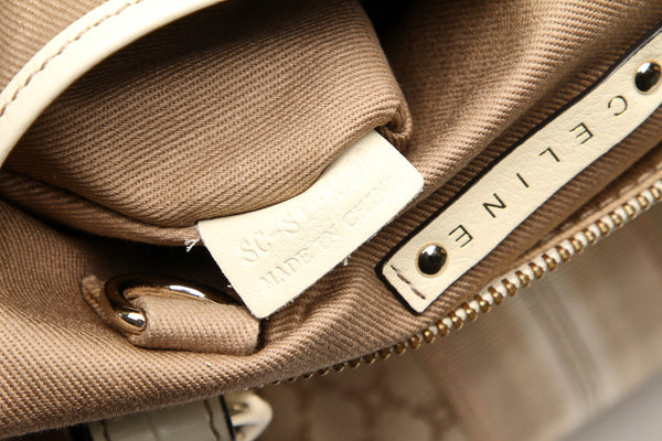 セリーヌ ベージュ ホワイト キャンバス レザー ショルダーバッグ レディース CELINE 中古
