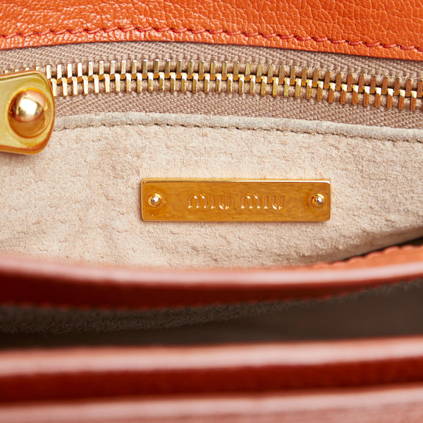 ミュウミュウ マドラス ビコローレ ハンドバッグ ショルダーバッグ 2WAY RN0726 オレンジ ゴールド レザー レディース MIUMIU 【中古】