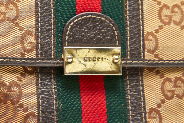 グッチ GGキャンバス シェリーライン 150672 ブラウン キャンバス 二つ折り財布 レディース GUCCI 中古