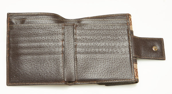 グッチ GGキャンバス シェリーライン 150672 ブラウン キャンバス 二つ折り財布 レディース GUCCI 中古