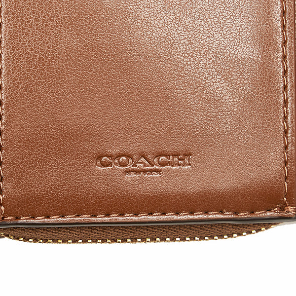 コーチ シグネチャー 三つ折り財布 ブラウン ベージュ PVC レザー レディース COACH 【中古】
