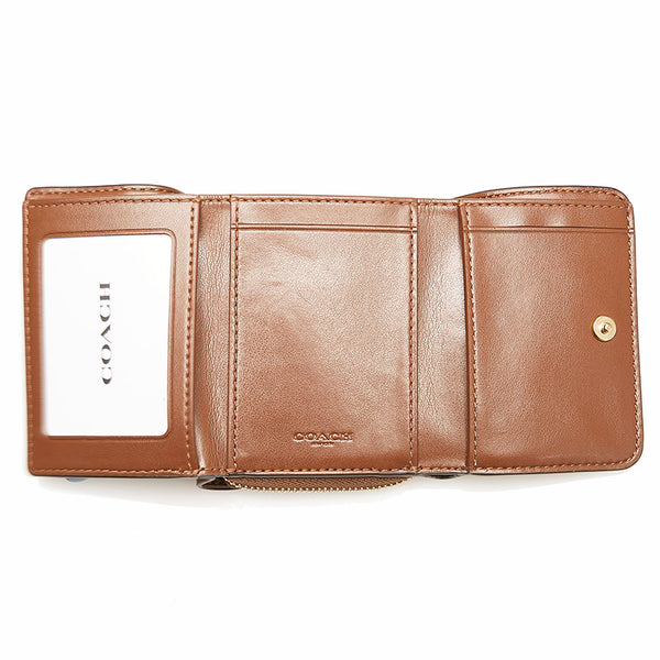 コーチ シグネチャー 三つ折り財布 ブラウン ベージュ PVC レザー レディース COACH 【中古】