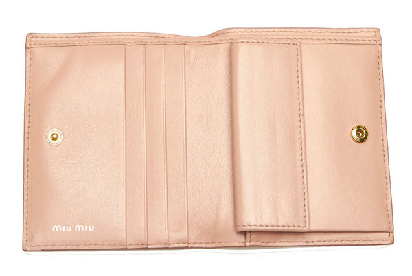 ミュウミュウ 猫 5MV204 ピンク ゴートレザー 二つ折り財布 レディース MIUMIU 中古