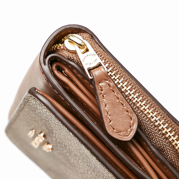 コーチ シグネチャー 二つ折り財布 ブラウン ベージュ PVC レザー レディース COACH 【中古】