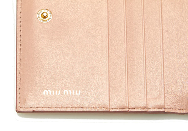 ミュウミュウ 猫 5MV204 ピンク ゴートレザー 二つ折り財布 レディース MIUMIU 中古