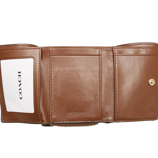 コーチ シグネチャー 三つ折り財布 ブラウン ベージュ PVC レザー レディース COACH 【中古】