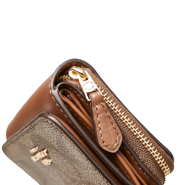 コーチ シグネチャー 三つ折り財布 ブラウン ベージュ PVC レザー レディース COACH 【中古】