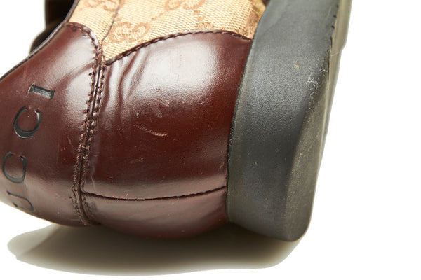 グッチ GGキャンバス ベルクロ 111 6047 ブラウン キャンバス レザー ドライビングスニーカー メンズ GUCCI 中古