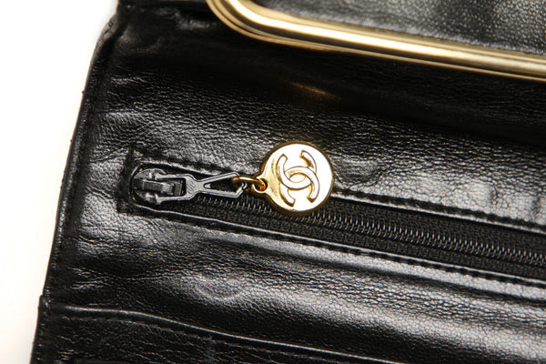 シャネル ココマーク ブラック レザー 長財布 レディース CHANEL 中古
