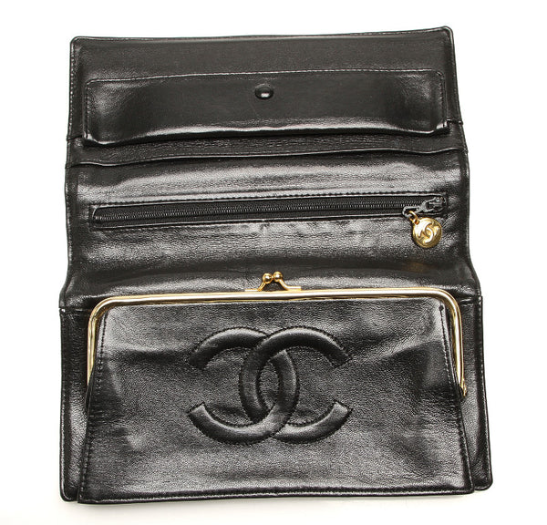 シャネル ココマーク ブラック レザー 長財布 レディース CHANEL 中古